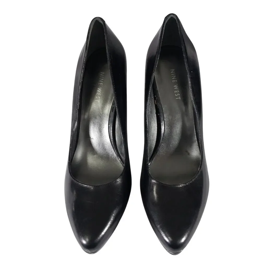 NINE WEST! GORGEOUS MINI PLATFORM CLASSIC BLACK SLIP-ON PUMPS, HEELS! SZ 8.5M